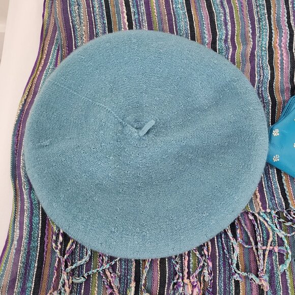 VTG Spring Lot Blue Tam Matching Scarf & Italian Leather Clutch Wallet Floral - Picture 8 of 15